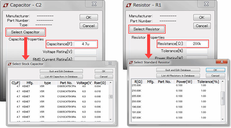 Part parameter selection and library