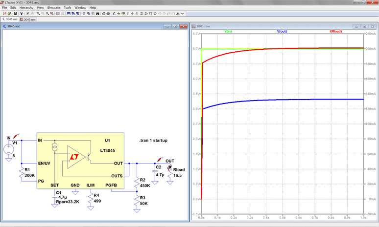 Simulation of the test circuit